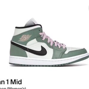 Air Jordan 1 Mid Green and White Sneakers